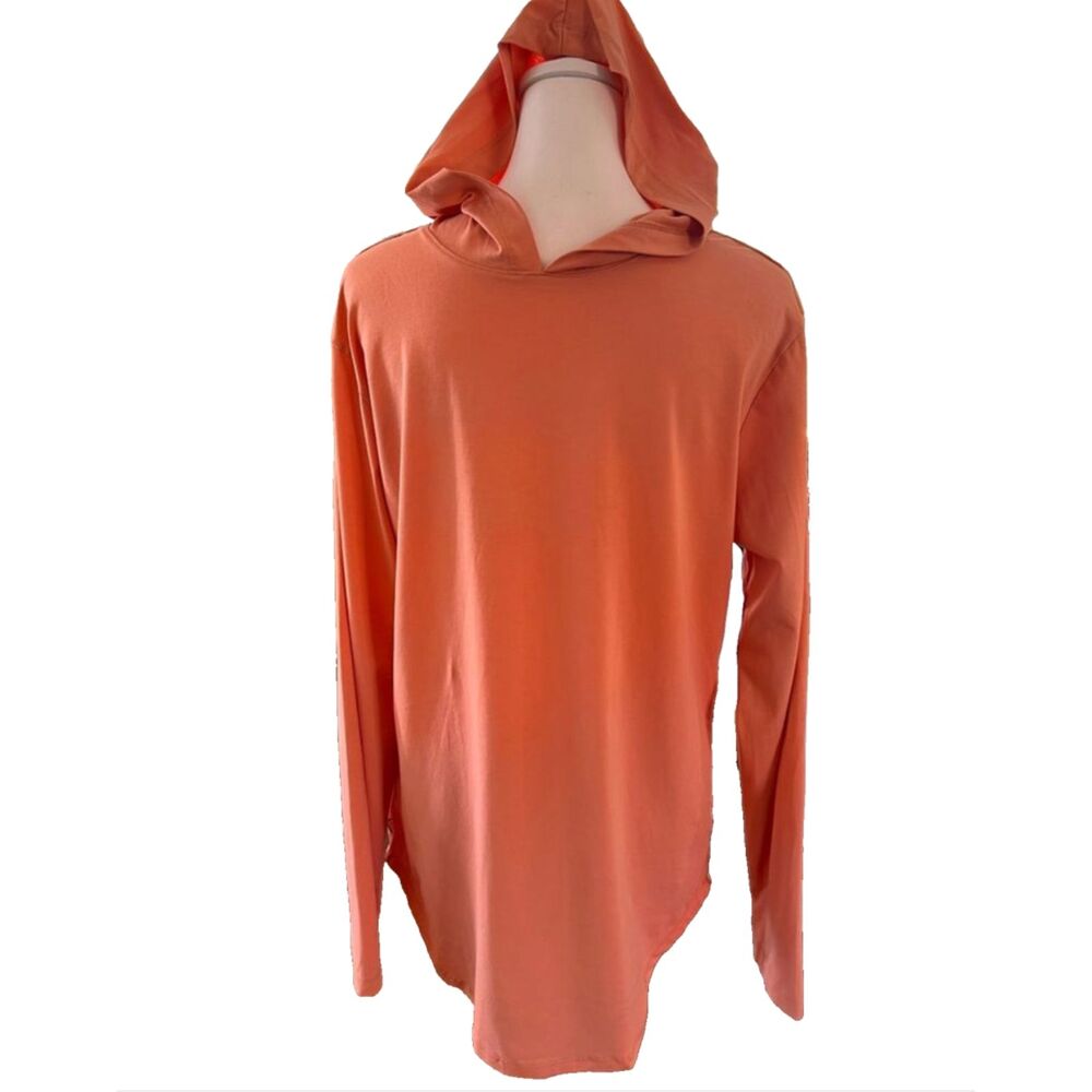 CUTS Elongated Hooded Long Sleeve Hoodie Tee Orange Coral L Stretch Fit Mens L